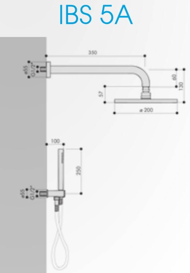 Hotbath IBS 5A Get Together inbouw doucheset Friendo geborsteld nikkel met ronde 3-standen handdouche plafondbuis 30cm hoofddouche 30cm wandsteun