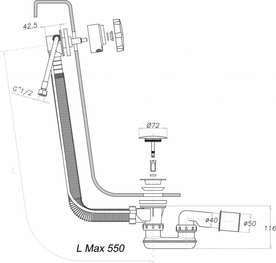 Hotbath Laddy Inbouwset rond voor bad met badafvoer vulcombinatie & badset chroom