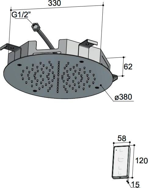 Hotbath Mate M146 Dualflow 50 x 50 cm vierkante hoofddouche met regendouche waterval functie en LED verlichting geborsteld nikkel - Foto 11