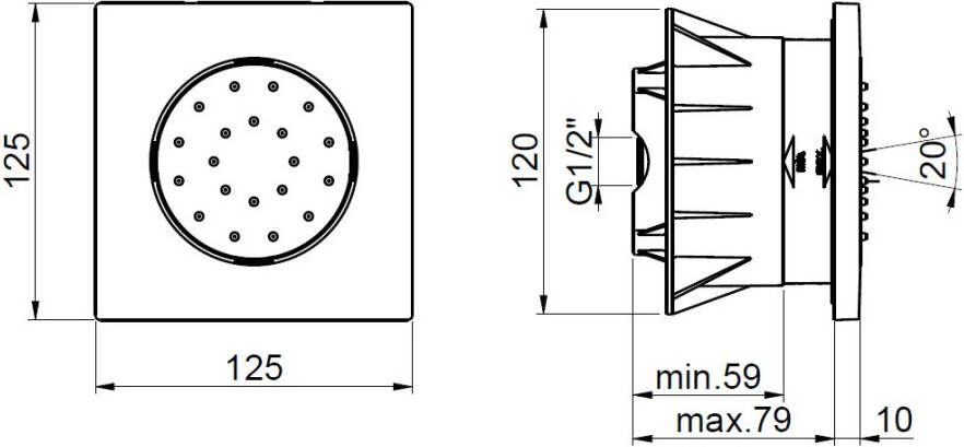 Hotbath Mate M135 bodyjet kantelbaar inbouw vierkant geborsteld nikkel