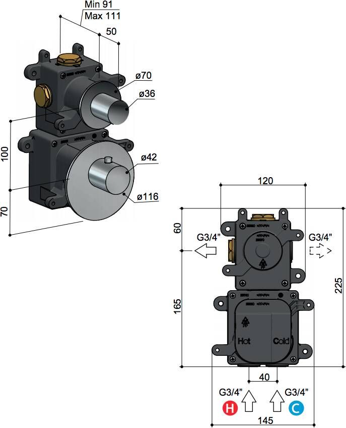 Hotbath Mate MHR1 High Flow thermostaat met 1 stopkraan chroom