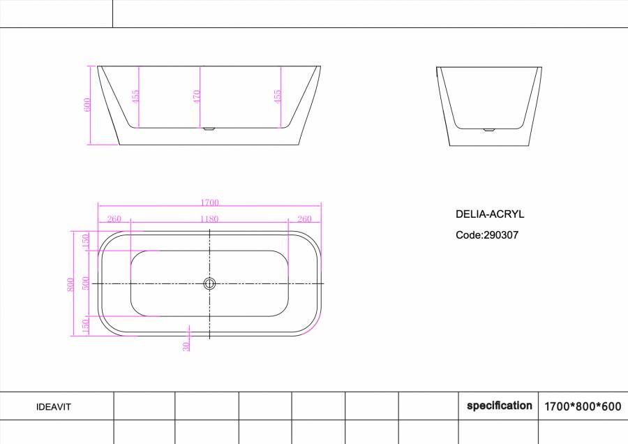Ideavit Delia vrijstaand bad 170x80cm Acryl mat wit