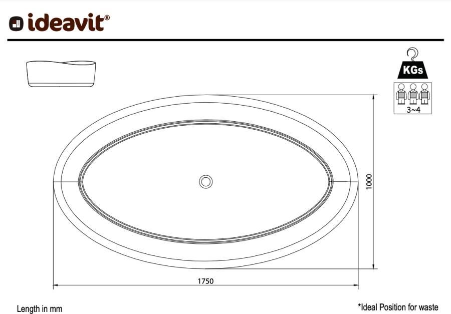 Ideavit Solidharmony vrijstaand solid surface bad 175x100cm