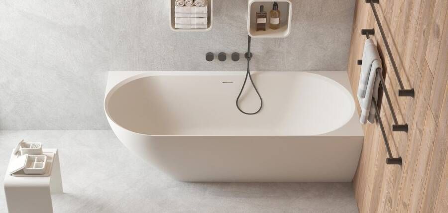 Ideavit SolidNova-CR solid surface muur-gemonteerd rechterzijde ligbad 180x80cm
