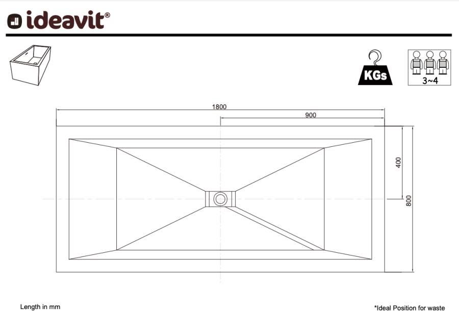 Ideavit Solidvitas vrijstaand solid surface bad mat wit 180x80cm