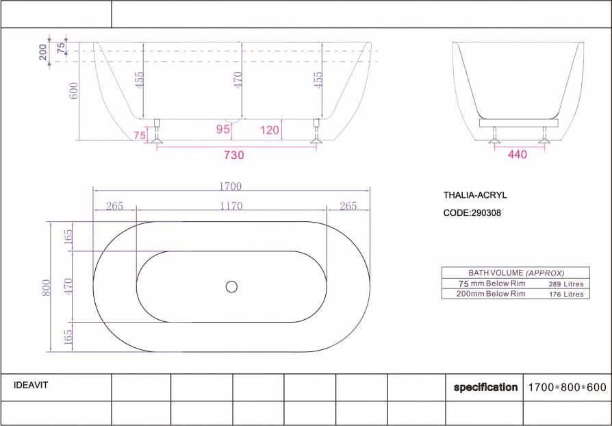 Ideavit Thalia vrijstaand bad 170x80cm Acryl mat wit