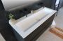 Rivo quartz wastafel enkele bak inclusief 2 kraangaten en plug 100x45x1 cm beton - Thumbnail 2