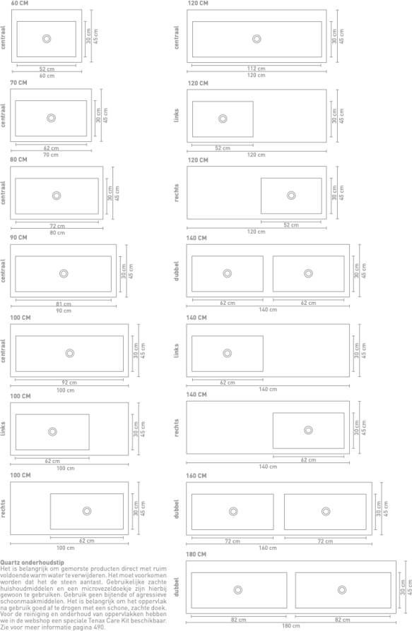 Ink Momento Wastafel Quartz dubbel zonder kraangaten Quartz zwart 1800x450x90 mm (bxdxh)