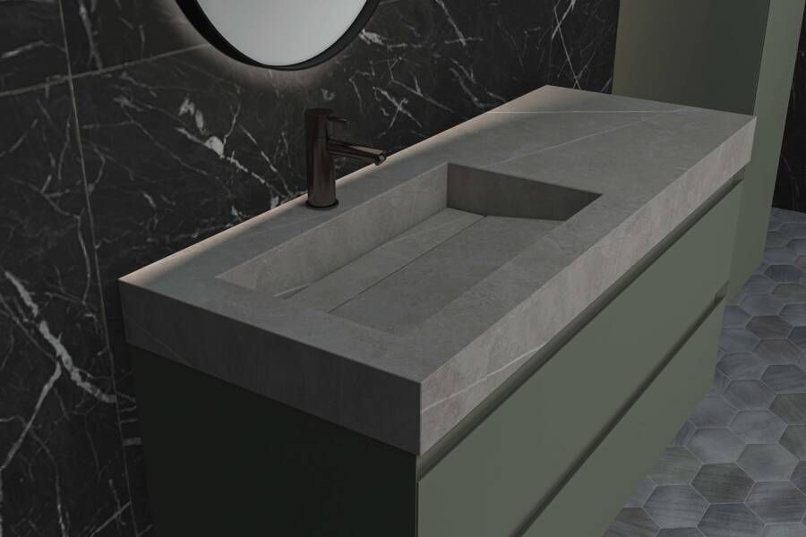 Ink Pitch Wastafel keramische slab bak met drain en front en side skirts 1 kraangat Statuario glans 800x450x90 mm (bxdxh)