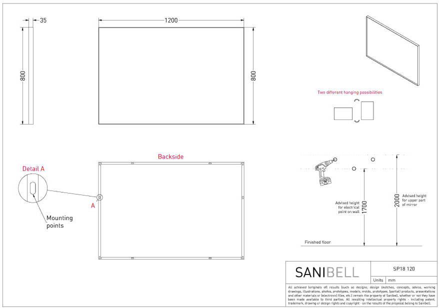 Ink SP18 spiegel 120 x 80 cm rechthoek in stalen kader Mat zwart