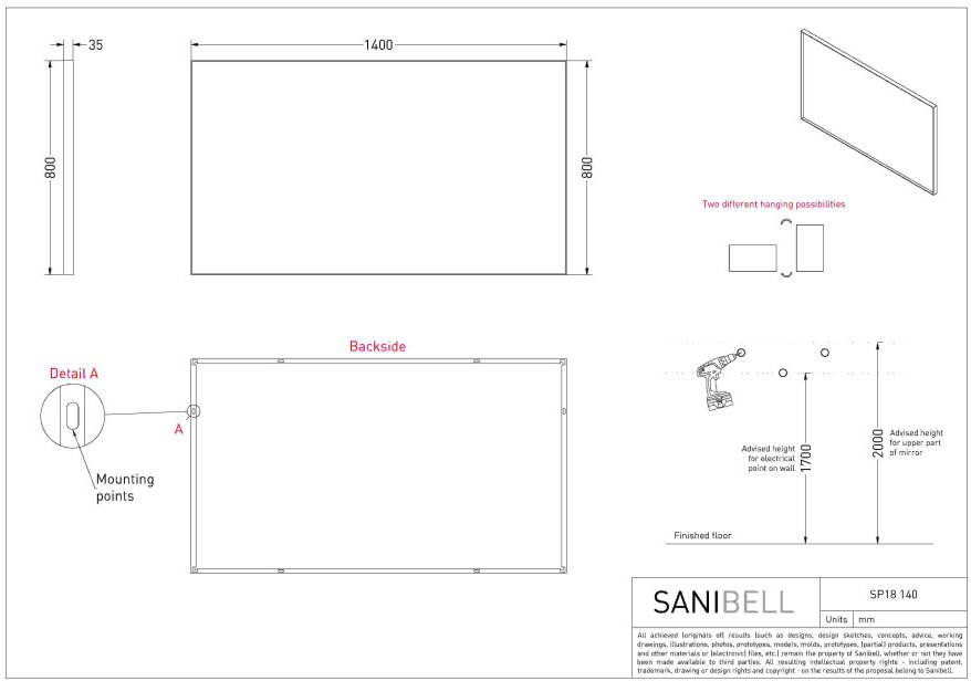 Ink SP18 spiegel 140 x 80 cm rechthoek in stalen kader Mat zwart