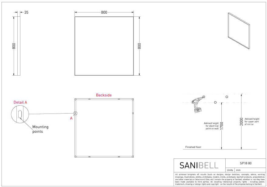 Ink SP18 spiegel 80 x 80 cm rechthoek in stalen kader Mat zwart