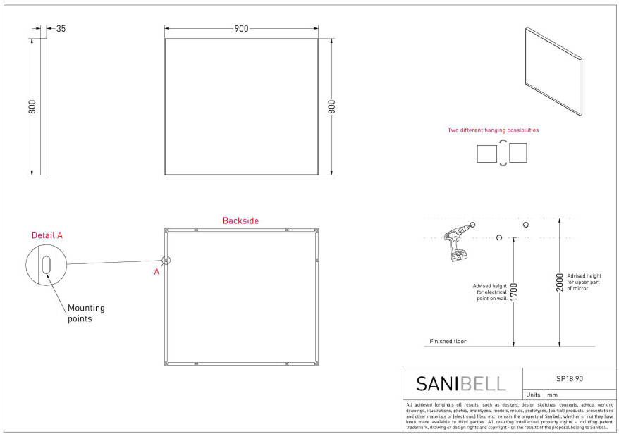 Ink SP18 spiegel 90 x 80 cm rechthoek in stalen kader Mat zwart