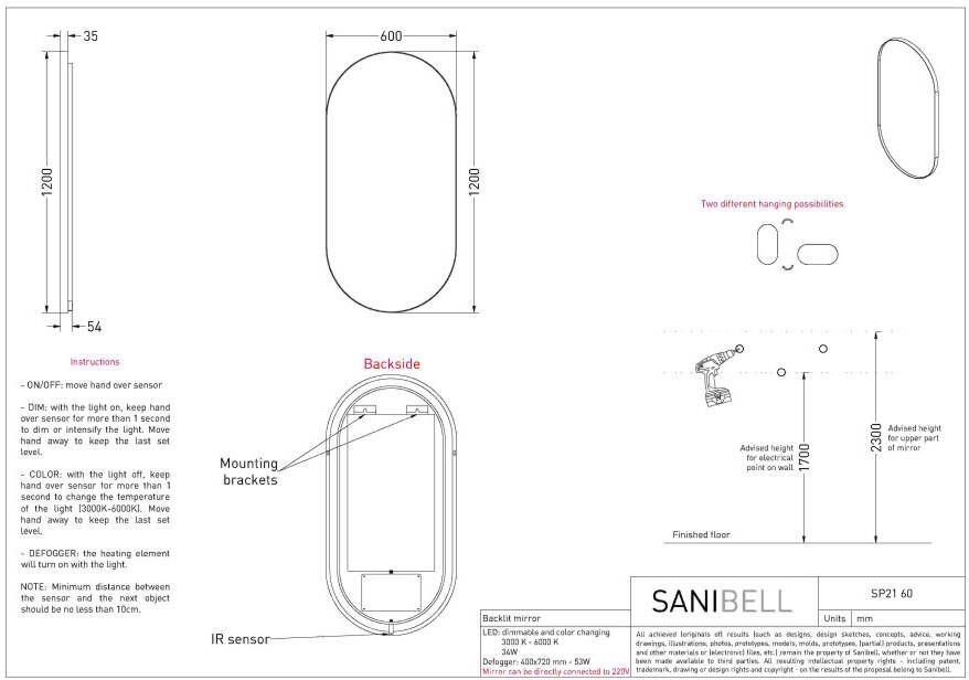 Ink SP21 Spiegel 60x120cm LED verlichting rondom geborsteld koper