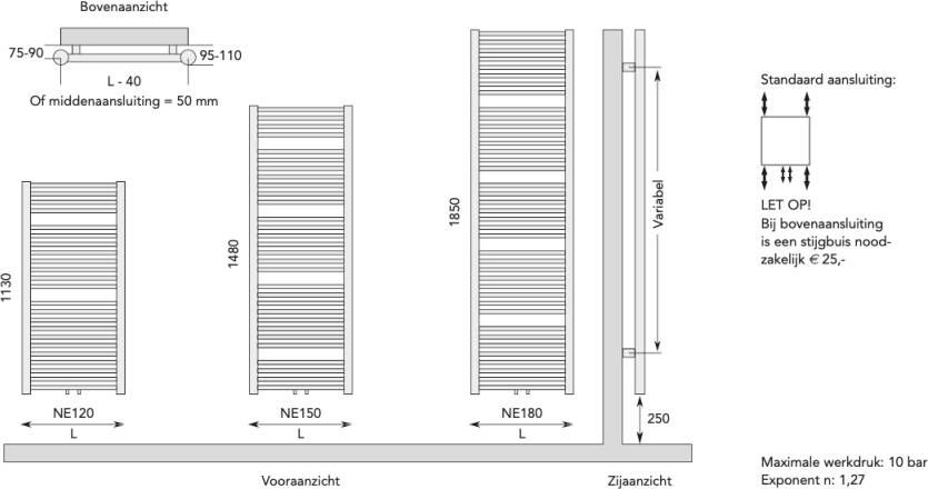 Instamat Nera designradiator 185 x 60 cm (H x L) grijs