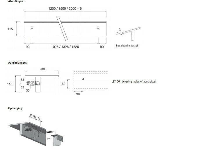 Instamat Serie T T1M designradiator horizontaal 11 5 x 150 x 23 cm (H x L x D) wit