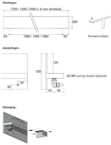 Instamat Serie T T1P designradiator horizontaal 23 x 120 x 11 5 cm (H x L x D)