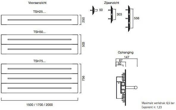 Instamat Teso H designradiator horizontaal 50 3 x 150 cm (H x L) wit