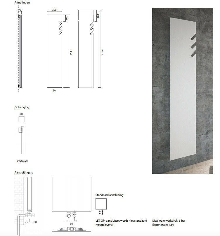 Instamat Volata T designradiator verticaal 171 x 35 cm (H x L) wit