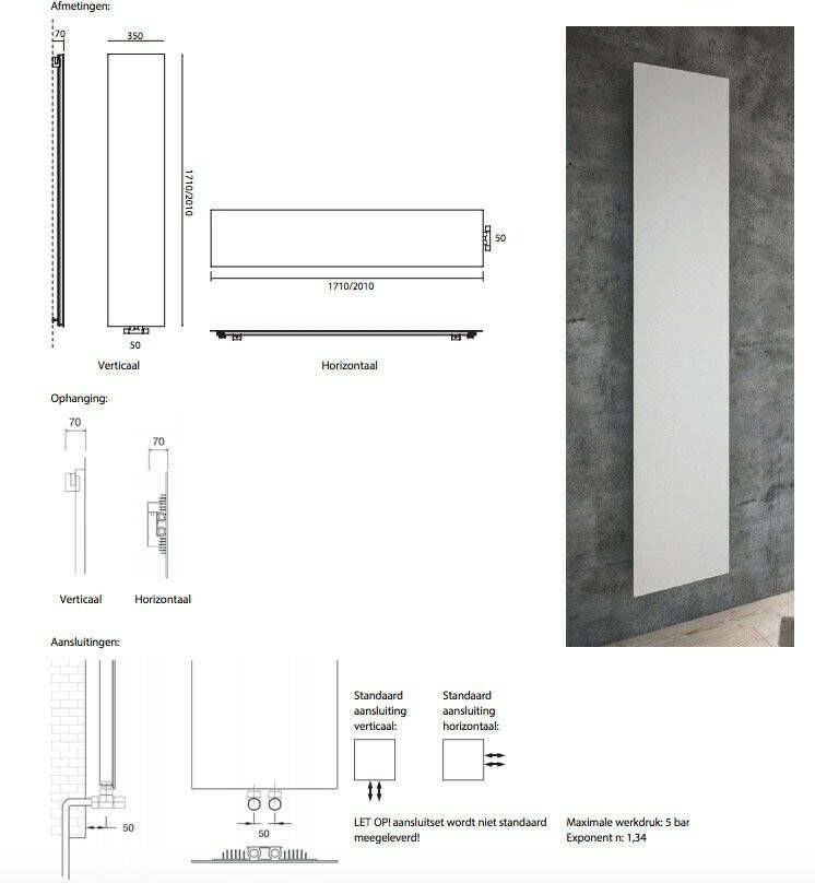 Instamat Volata V designradiator verticaal 201 x 35 cm (H x L) wit