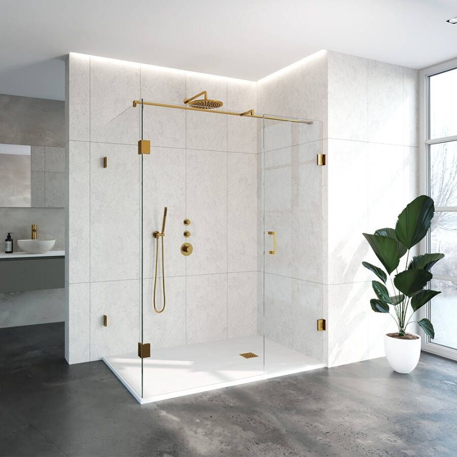 Just Creating 4JC10 douchecabine zij-instap met vaste zijwand 160x100cm geborsteld goud
