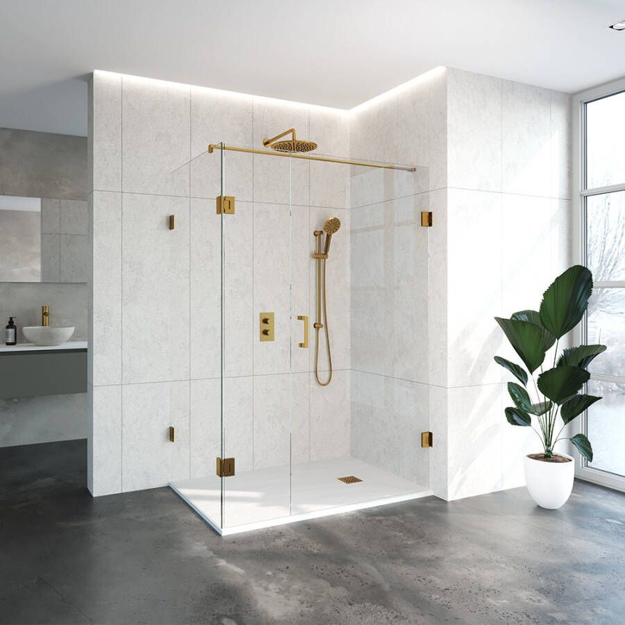 Just Creating 4JC11 douchecabine met draaibare zijwand 140x90cm geborsteld goud
