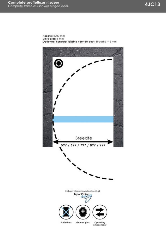 Brauer 4JC13 nis draaideur 100cm mat zwart