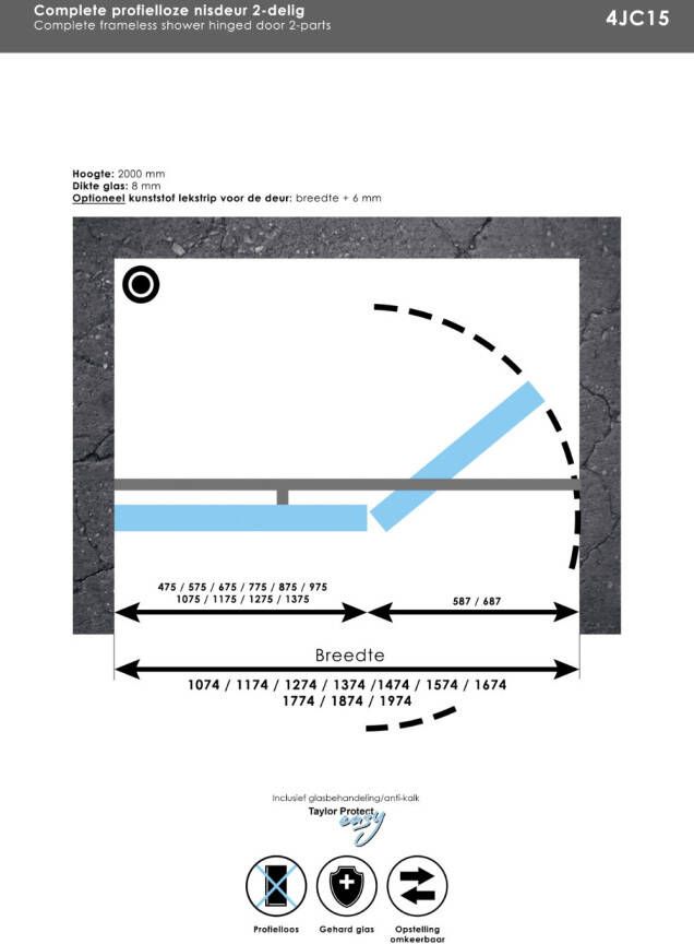 Brauer 4JC15 2-delige nisopstelling inloopwand met nisdeur aaneengeschakeld 140cm (80 60) Chroom