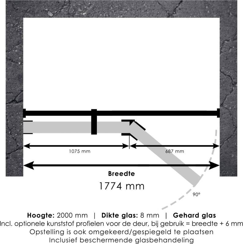 Brauer 4JC15 2-delige nisopstelling inloopwand met nisdeur aaneengeschakeld 180cm (110 70) koper