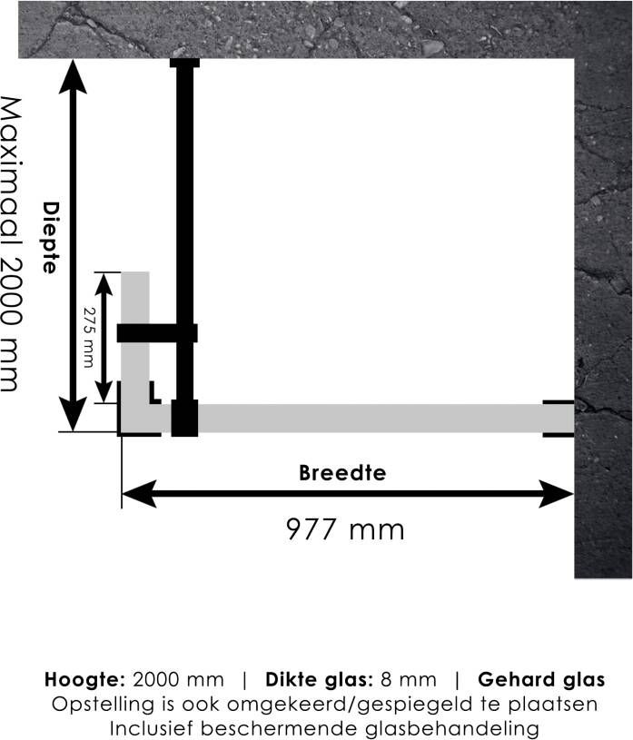 Brauer 4JC2 inloopdouche 100cm met vaste zijwand 30 cm koper