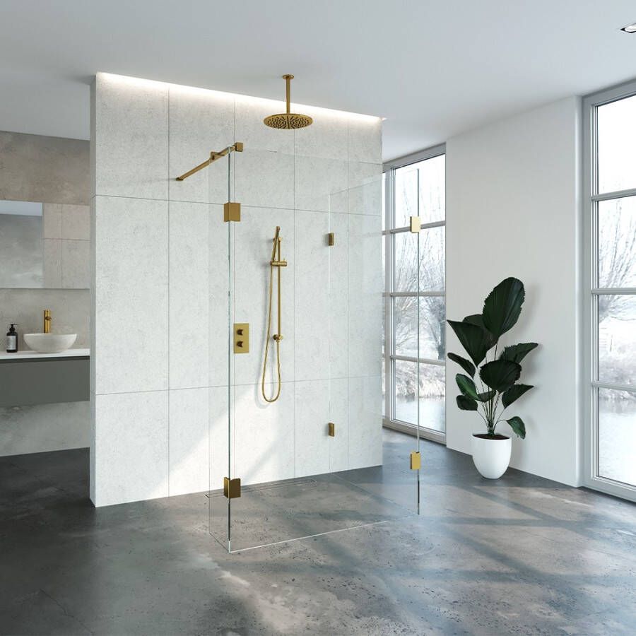Just Creating 4JC5 inloopdouche reversed met vaste zijwand 100 x 120 x 30 cm geborsteld goud