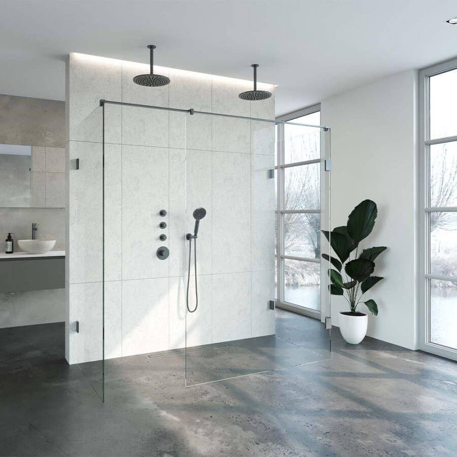 Brauer 4JC6 inloopdouche vrijstaand 200 x 90 cm gunmetal geborsteld