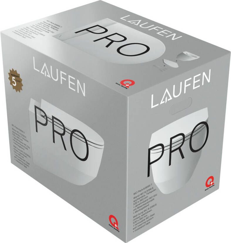 LAUFEN Pro pack wandcloset 53cm rimless met zitting SC & QR wit