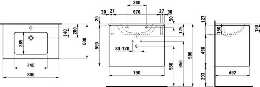 LAUFEN Pro S badmeubelset 80x50 cm 1 kraangat mat wit