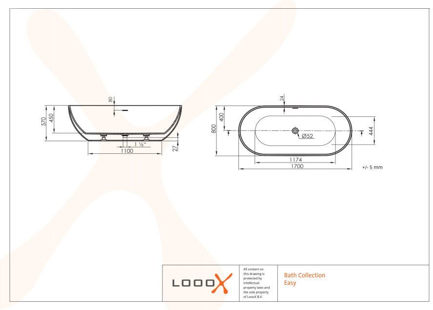 LoooX Easy vrijstaand ligbad 170x80cm mineraalmarmer mat wit
