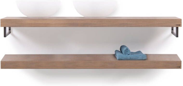 LoooX Wooden Base Shelf Duo Eiken Old Grey 120cm mat zwart handdoekhouder rechts & links