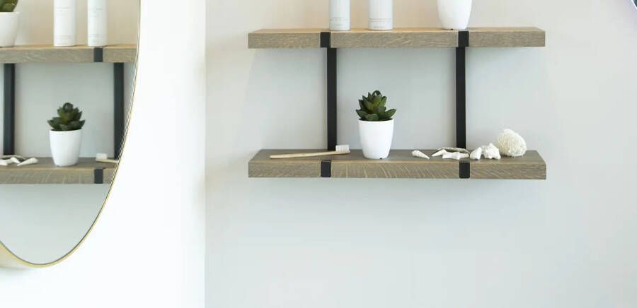 LoooX Wooden Wall Shelf Solo planchet Old Grey 60cm ophanging Mat Zwart