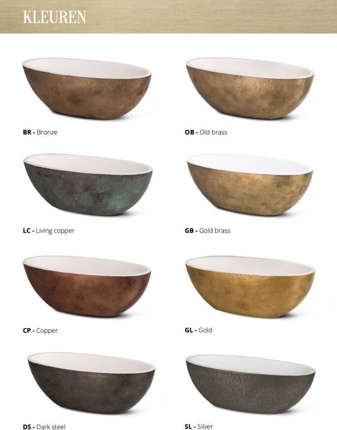 Luca Sanitair Bagno Metallo vrijstaand bad 180x80cm ovaal Solid Surface binnenzijde mat wit buitenzijde copper