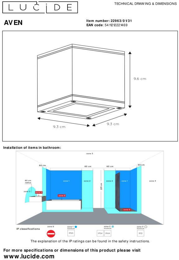 Lucide Aven Plafondspot Badkamer GU10 IP65 Wit