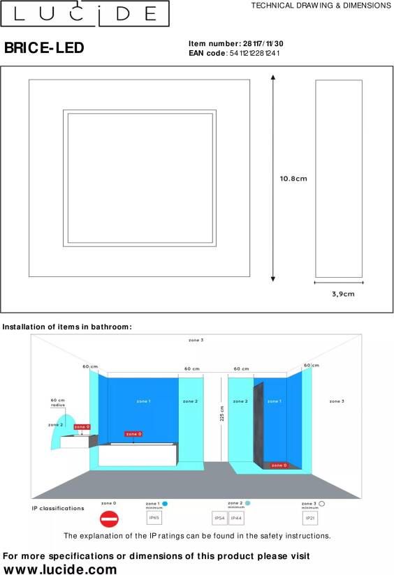 Lucide Brice-Led Plafonnière Badkamer LED 1x8W 3000K IP44 Zwart