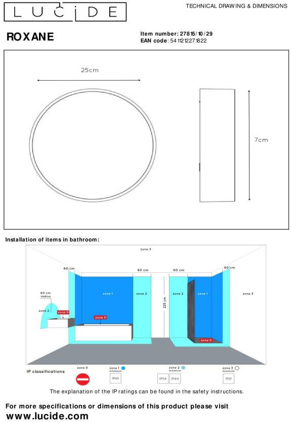 Lucide Roxane Plafonnière Badkamer Ø 25 cm LED 1x10W 2700K IP65 Antraciet