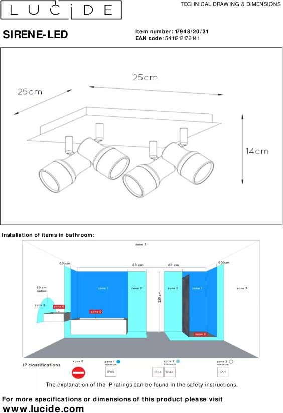 Lucide Sirene-Led Plafondspot Badkamer Ø 10 cm LED GU10 4x5W 3000K IP44 Wit