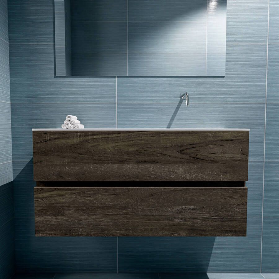 Mondiaz Ada fonteinmeubel 100cm Dark Brown Lex wastafel Talc rechts zonder kraangat