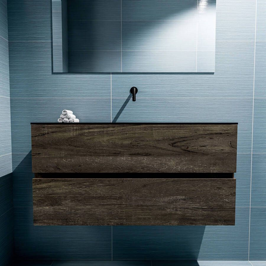 Mondiaz Ada fonteinmeubel 100cm Dark Brown Lex wastafel Urban midden zonder kraangat