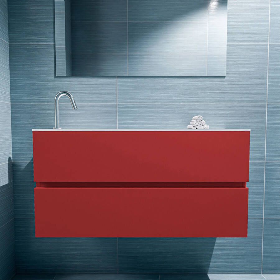 Mondiaz Ada fonteinmeubel 100cm Fire Lex wastafel Talc links met 1 kraangat