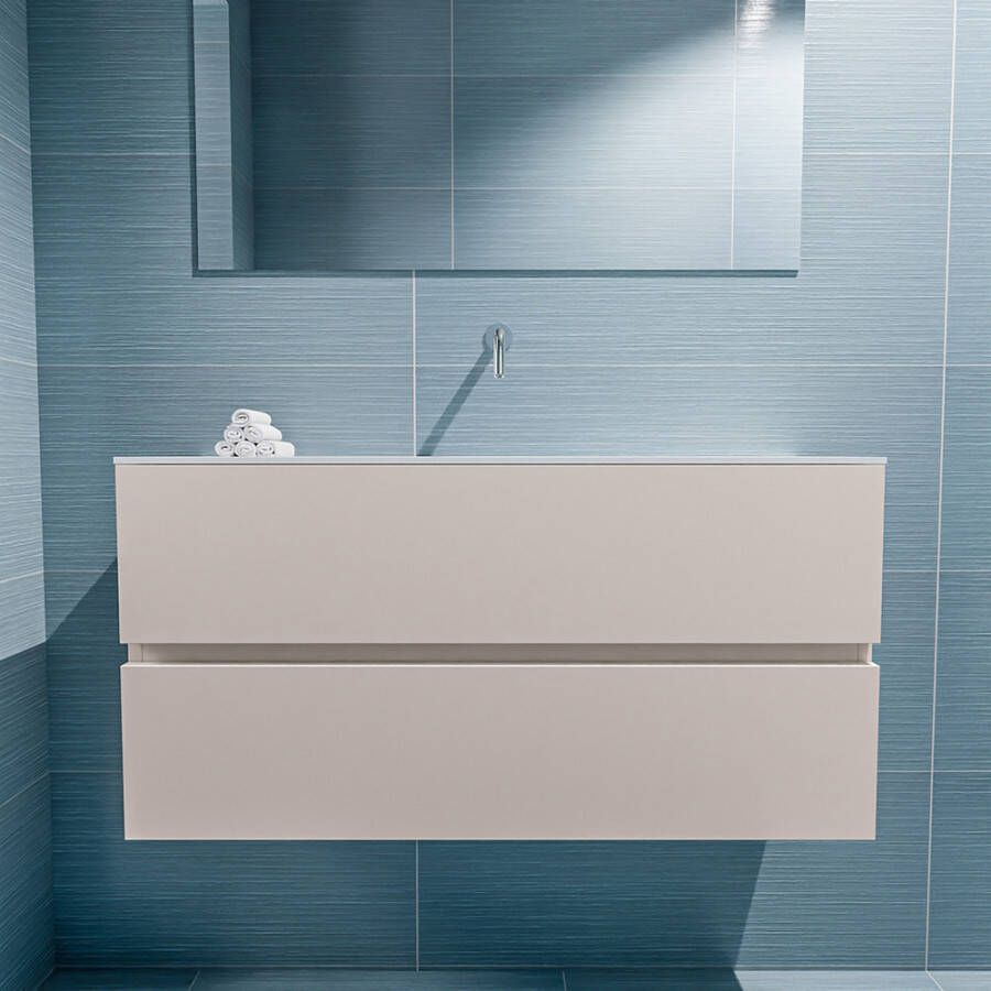 Mondiaz Ada fonteinmeubel 100cm Linen Lex wastafel Talc midden zonder kraangat
