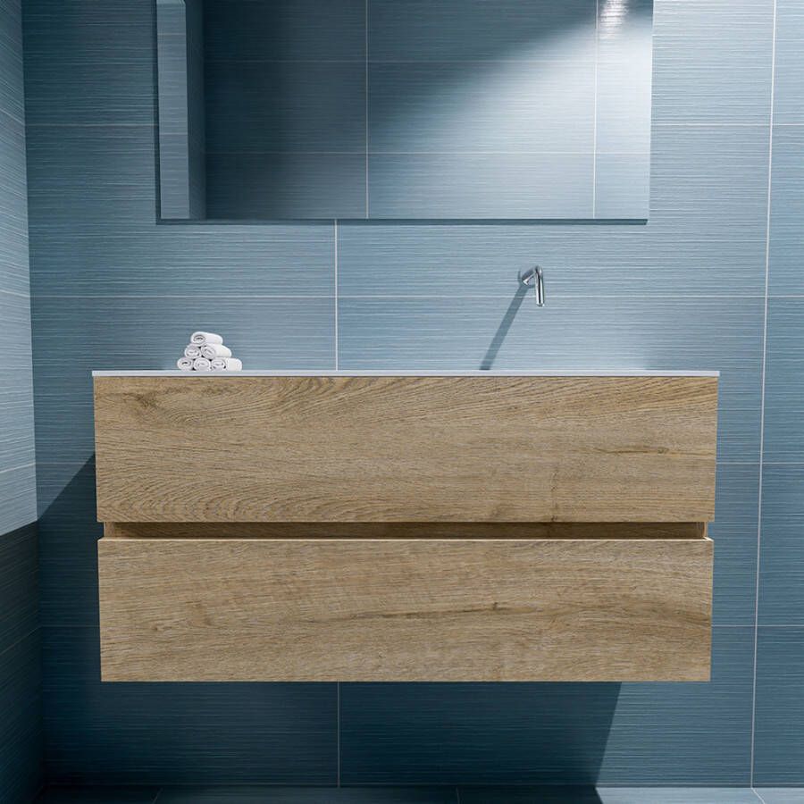 Mondiaz Ada fonteinmeubel 100cm Washed Oak Lex wastafel Talc rechts zonder kraangat