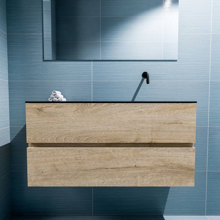 Mondiaz Ada fonteinmeubel 100cm Washed Oak Lex wastafel Urban rechts zonder kraangat