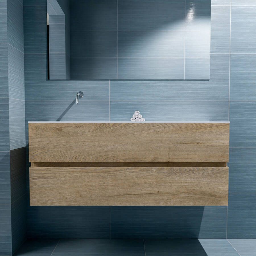 Mondiaz Ada fonteinmeubel 120cm Washed Oak Lex wastafel Talc links zonder kraangat