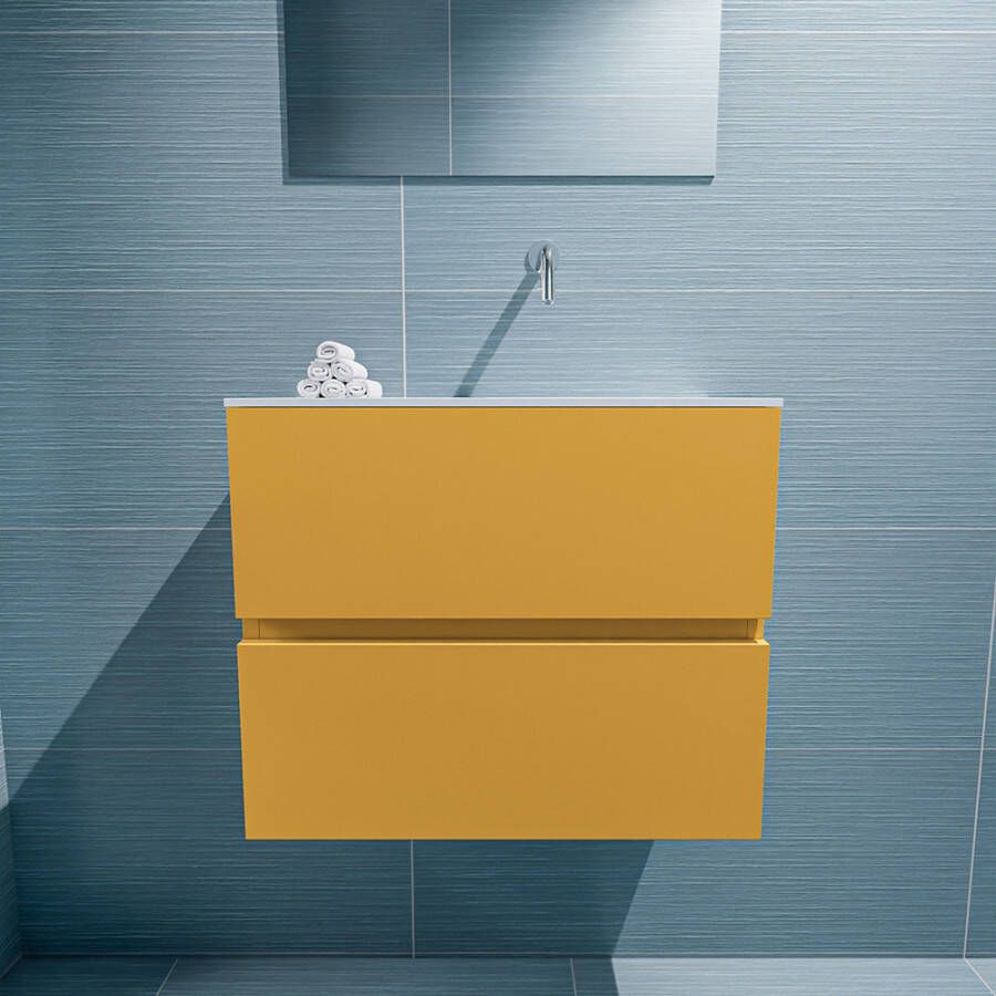 Mondiaz Ada fonteinmeubel 60cm Ocher Lex wastafel Talc rechts zonder kraangat